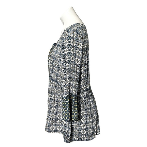 Tantrums Boho Pleasant Blouse Size Large Navy/Yellow - Picture 2 of 5